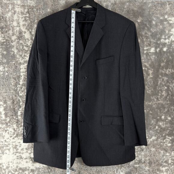 DKNY Size 44L Wool Career Notched Blazer Jacket Black Long Sleeve Button - Picture 2 of 10